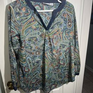 Liz Claiborne Multicolor Paisley Blouse Size PM Boho Casual